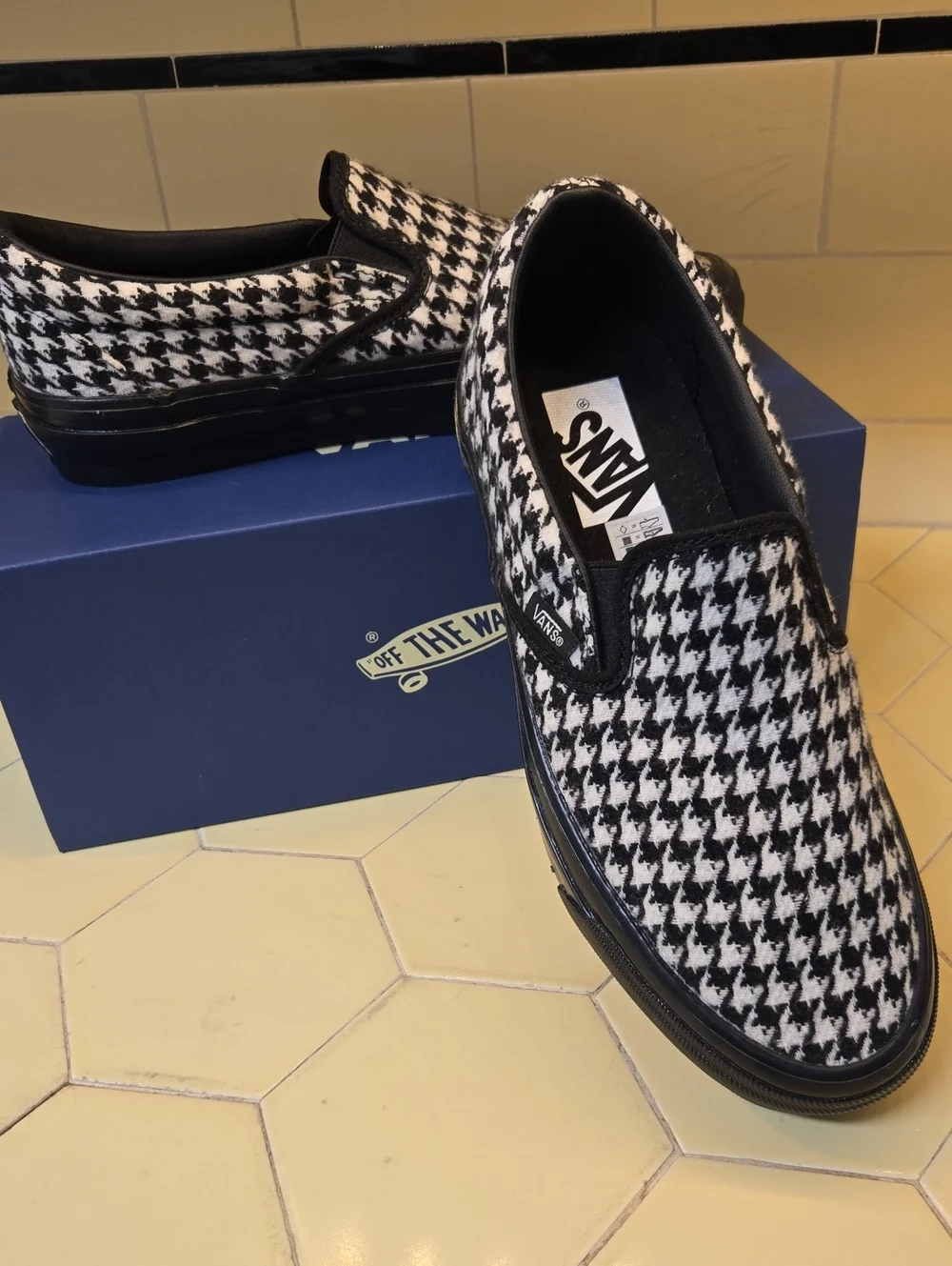 Vans Black & White Houndstooth Slip-On Loafers - Picture 1 of 4